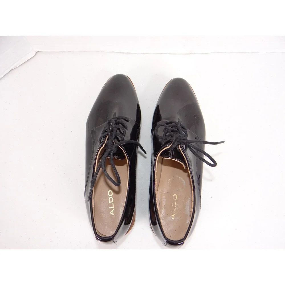 Aldo Ereillan Black Patent Platform Lug Sole Oxford Shoes Womens 7.5 1018319